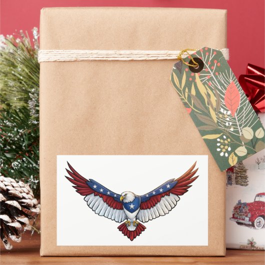 Majestic Patriotic Flying Bald Eagle – American 長方形シール (クリスマス)