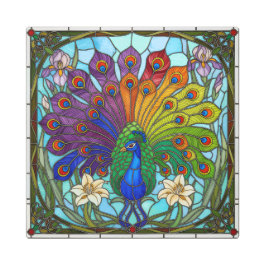 Majestic Peacock – Rainbow Stained Glass Metal Art メタルプリント