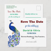 Majestic Peacock Wedding Save The Date Postcard ポストカード (正面/裏面)