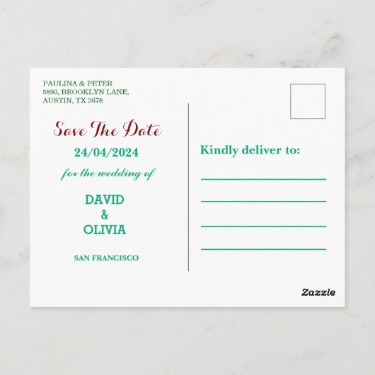 Majestic Peacock Wedding Save The Date Postcard ポストカード (裏面)