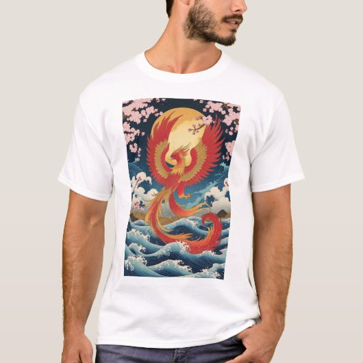 Majestic Phoenix Rising - Japanese Fantasy Art Tシャツ (正面)