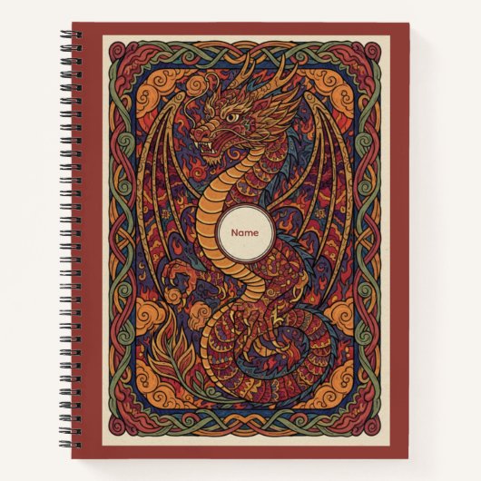 Majestic Red Dragon Celtic Knotwork Nooracle ノートブック (正面)