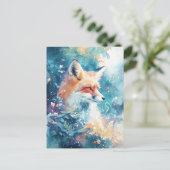 Majestic Red Fox in Teal Botanical Meadow ポストカード (スタンド正面)