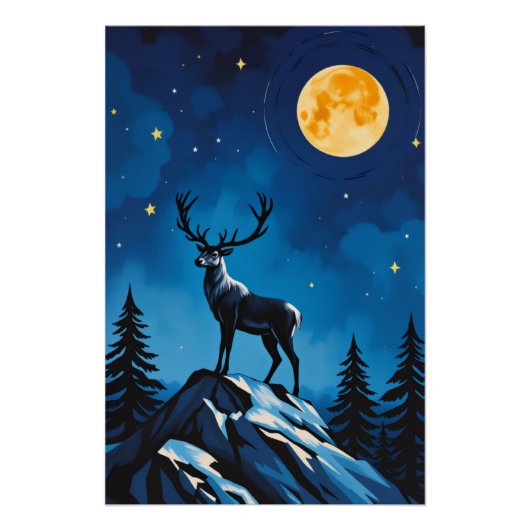 Majestic Reindeer by Moonlight Poster ポスター (正面)