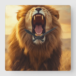 Majestic Roaring Lion Poster スクエア壁時計