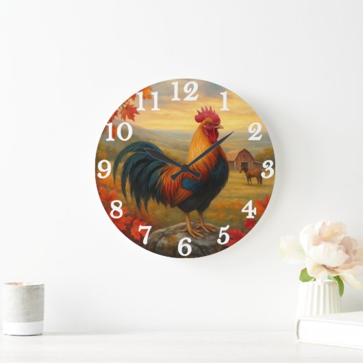Majestic rooster in rustic countryside ラージ壁時計 (ホーム)