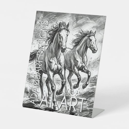 Majestic Running Horses Black and White Sketch 台座サイン (正面)