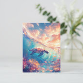 Majestic Sea Turtle Under Sunset Sky ポストカード (スタンド正面)