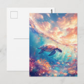 Majestic Sea Turtle Under Sunset Sky ポストカード (正面/裏面)