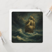 Majestic Ship at Sea Oil Art Greeting Card カード (正面/裏面インサイチュ)