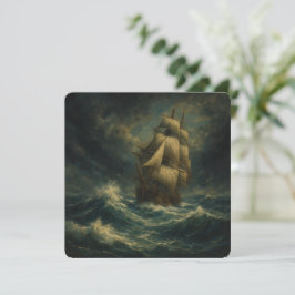 Majestic Ship at Sea Oil Art Greeting Card カード