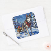 Majestic Siberian Husky Pulling Christmas Sled スクエアシール (封筒)
