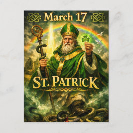 Majestic St. Patrick with Rainbow and Snakes ポストカード