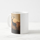 Majestic Stag Deer Silhouette at Sunset コーヒーマグカップ (正面左)