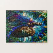 Majestic Stained Glass Man with Lion ジグソーパズル (横)