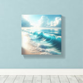 Majestic Swirling Turquoise Waves with Dramatic  キャンバスプリント (インサイチュ (ウッドフロア))