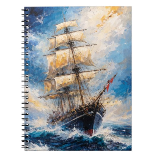 Majestic Tall Ship at Sea – Impressionist Nautical ノートブック (正面)