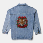 Majestic Tiger Face Red Rose Floral Wreath デニムジャケット (裏面)