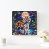 Majestic Tiger in a Moonlit Fantasy Landscape スクエア壁時計 (ホーム)