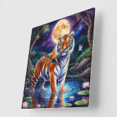 Majestic Tiger in a Moonlit Fantasy Landscape スクエア壁時計 (傾斜)