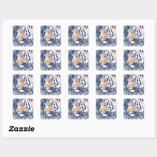 Majestic Tiger in Blue Bamboo Botanical Nature スクエアシール (シート)