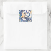 Majestic Tiger in Blue Bamboo Botanical Nature スクエアシール (バッグ)