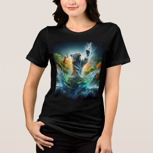 Majestic Tiger Rising from Water トライブレンドＴシャツ (正面)
