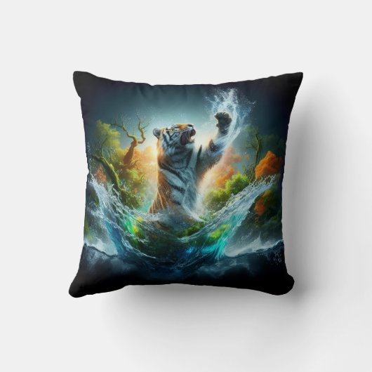 Majestic Tiger Splash Fantasy Wildlife Nature クッション (裏面)
