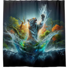 Majestic Tiger Splash Fantasy Wildlife Nature シャワーカーテン
