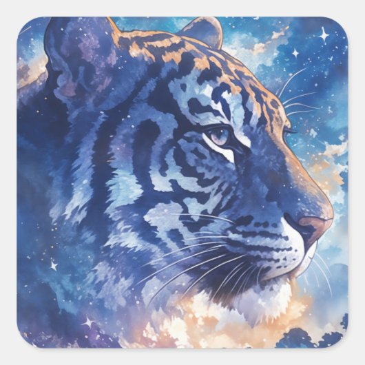 Majestic Tiger Under Celestial Night Sky スクエアシール (正面)