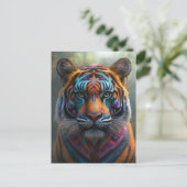 Majestic Tiger with Vibrant Tribal Face Paint ポストカード (スタンド正面)