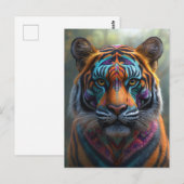 Majestic Tiger with Vibrant Tribal Face Paint ポストカード (正面/裏面)