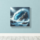Majestic Turquoise Ocean Wave Crashing Against  キャンバスプリント (インサイチュ (ウッドフロア))