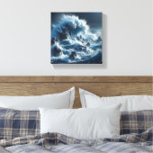 Majestic Turquoise Ocean Wave Under Dramatic Storm キャンバスプリント (インサイチュ (寝室))