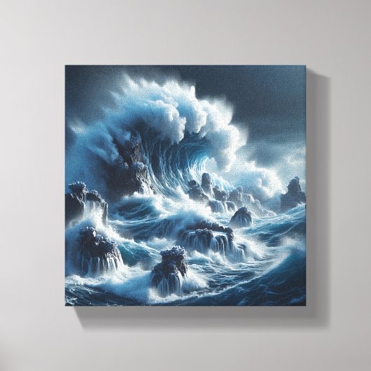 Majestic Turquoise Ocean Wave Under Dramatic Storm キャンバスプリント (正面)