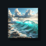 Majestic Turquoise Ocean Waves Crashing Against  キャンバスプリント<br><div class="desc">A stunning and powerful digital artwork capturing massive turquoise waves curling and crashing against a rugged, rocky shoreline. The composition features dramatic sunlight filtering through a cloudy sky, highlighting the intense spray and deep blue textures of the ocean. Perfect for large-scale wall art, modern coastal-themed interiors, or as a dynamic...</div>