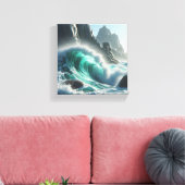 Majestic Turquoise Wave Crashing Against Dramatic  キャンバスプリント (インサイチュ (リビング))