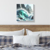 Majestic Turquoise Wave Crashing Against Dramatic  キャンバスプリント (インサイチュ (寝室))