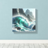 Majestic Turquoise Wave Crashing Against Dramatic  キャンバスプリント (インサイチュ (ウッドフロア))