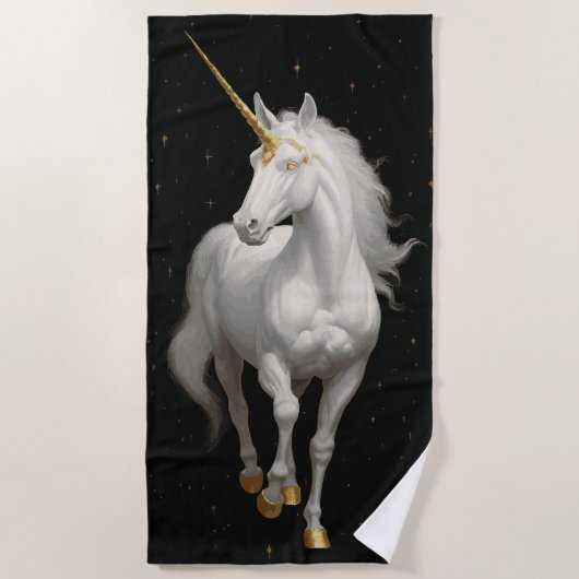 Majestic Unicorn Night Sky Fantasy Art ビーチタオル (正面)
