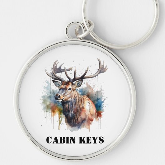 Majestic Watercolor Elk Portrait, custom  キーホルダー (正面)