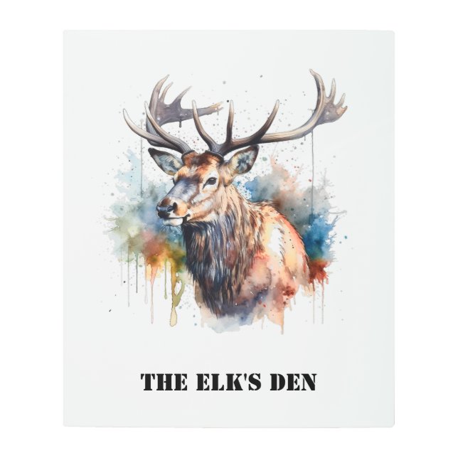 Majestic Watercolor Elk Portrait, custom  メタルプリント (正面)