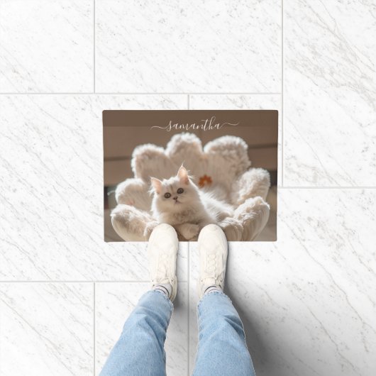 Majestic white cat ドアマット (室内)