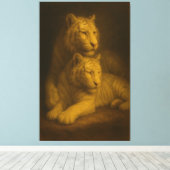 Majestic White Tiger Couple – Fine Art Canvas キャンバスプリント (インサイチュ (ウッドフロア))