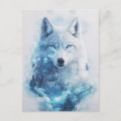 Majestic White Wolf in Icy Blue Nebula ポストカード (正面)