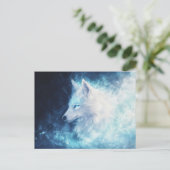 Majestic White Wolf in Luminous Blue Nebula ポストカード (スタンド正面)