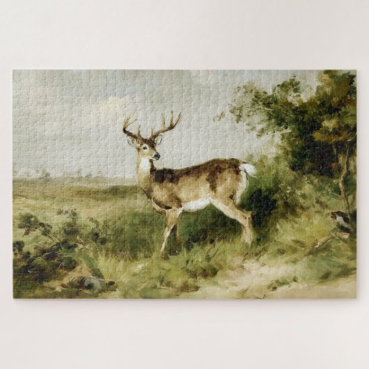 Majestic Whitetail Deer Oil Painting Landscape ジグソーパズル (横)