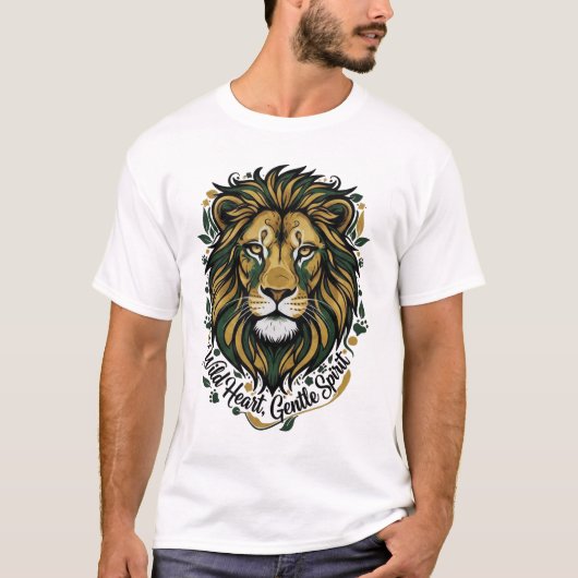 Majestic Wild Heart Gentle Spirit Lion Head Green Tシャツ (正面)