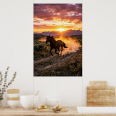 Majestic Wild Horse Sunset Poster | Luxury Western ポスター (キッチン)