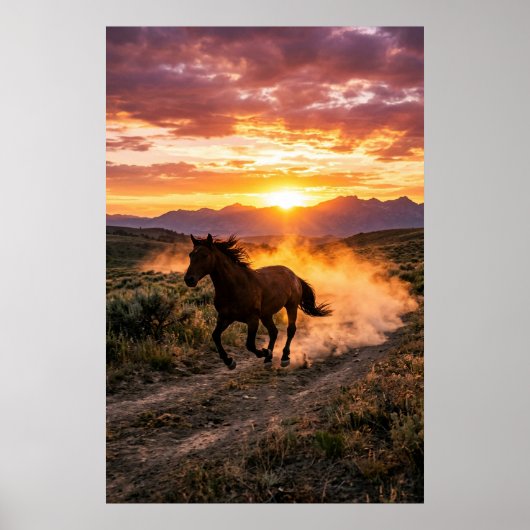 Majestic Wild Horse Sunset Poster | Luxury Western ポスター (正面)